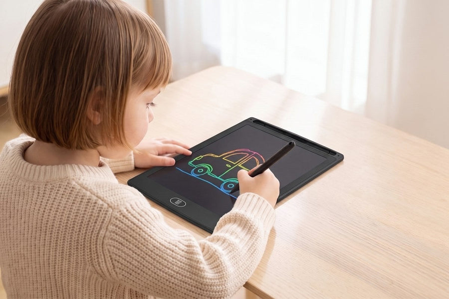 A child playing with the Doodle EyeSafe Tablet