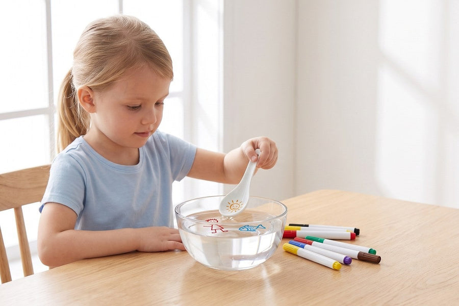 A child playing with the DoodleMagic drawing set