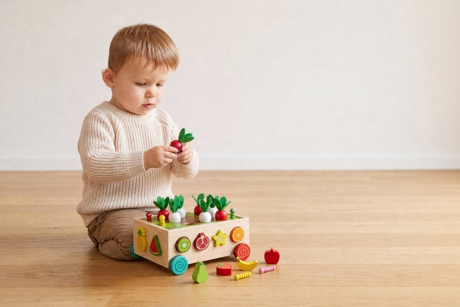 A child playing with the Garden Shape Sorter