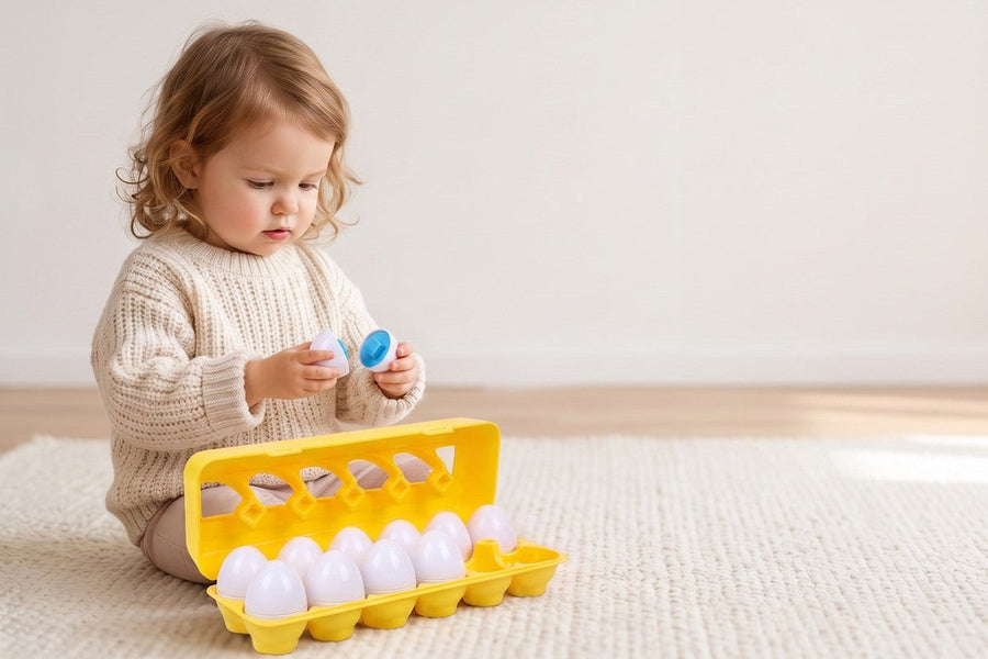 A child playing with the Geometric Eggs